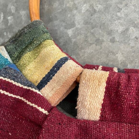 Vintage 70s Knapp Sacs California Round Knit Wood Handle Bag Purse Boho Aztec - Picture 5 of 11